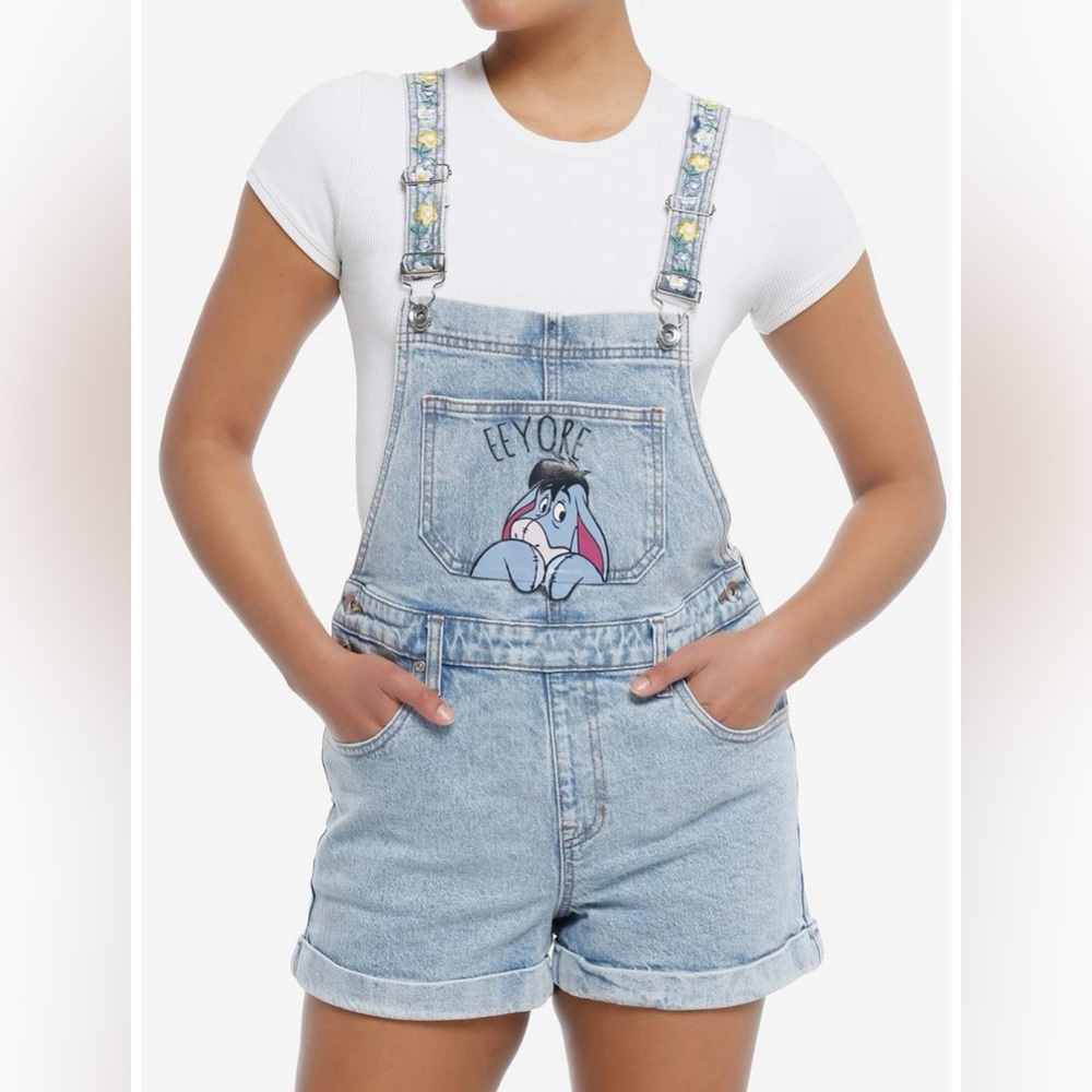 Disney Winnie The Pooh Eeyore Denim Shortalls Size Large New with tag